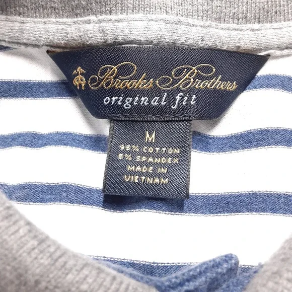 Brooks Brothers Mens Pique Striped Polo Sz.M/Original Fit/White-Blue/Stretch - Picture 4 of 10